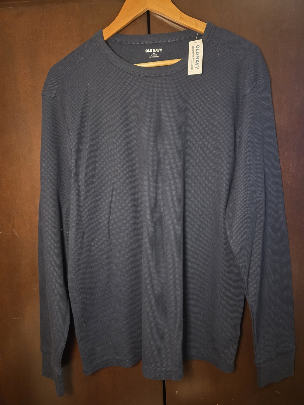 Old Navy Dark Navy Waffle Long-Sleeve Shirt Men Size XL